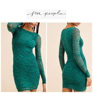 Free People Katana Green Animal Print Mini Dress XL